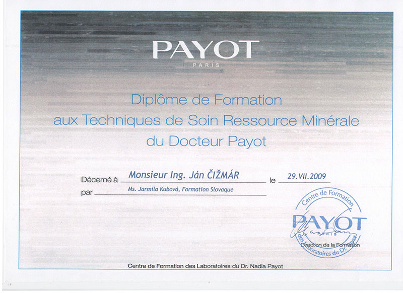 Certifikat PAYOT Paris-France
